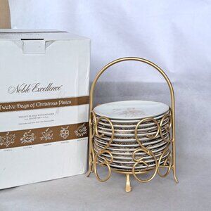 Noble Excellence 12 Days of Christmas Appetizer Porcelain Plates With Stand